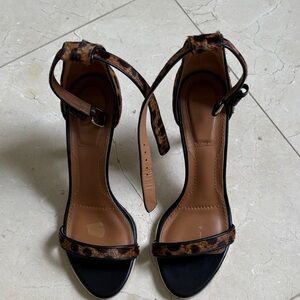 Leopard Print Ankle Strap Heeled Sandals - Women